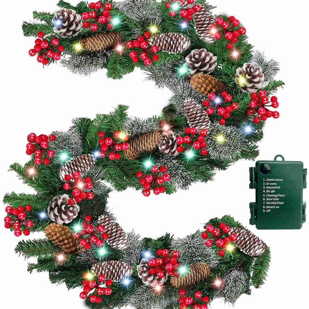 Timer & 8 Mode 9 Ft by 10 Inch 50 LED Prelit Christmas Garland Decorations Color